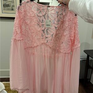 Free People Blush Lace Floral Top